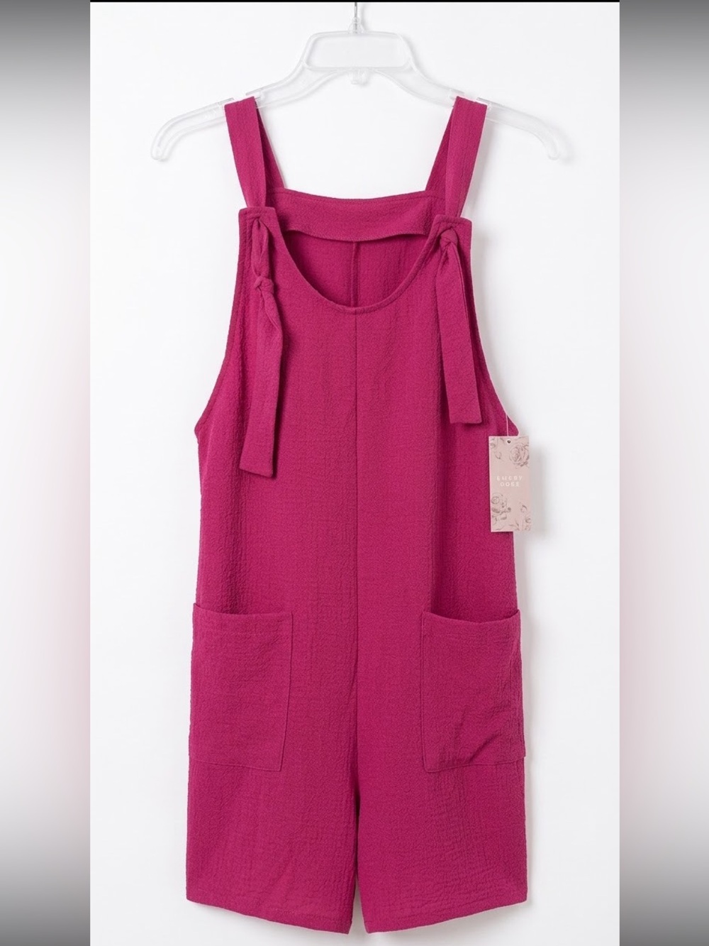 Girls' Fuchsia Tie-Shoulder One-Piece Romper
